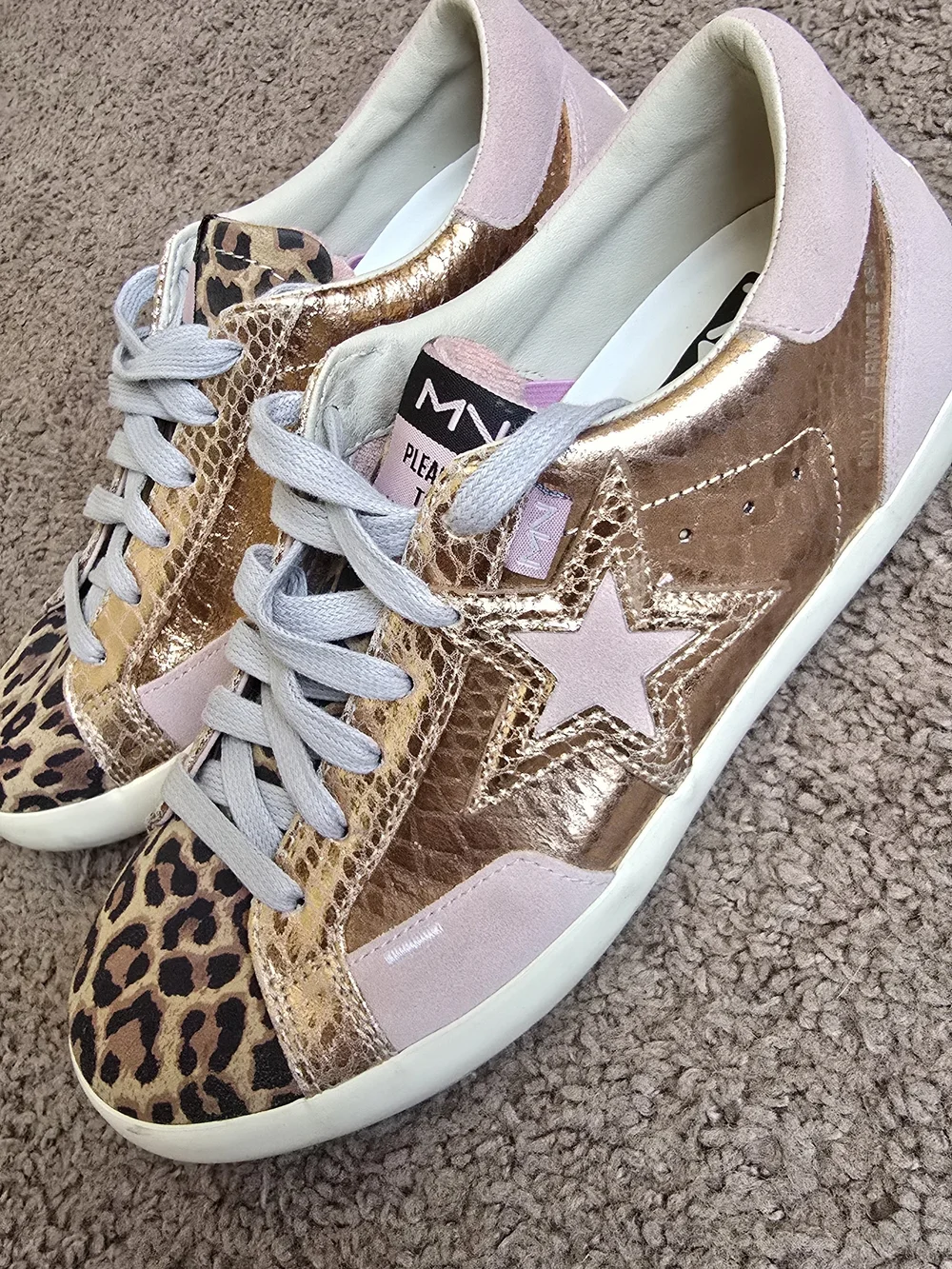 Skechers Pink and Rose Gold Leopard Accent Women's Sneakers - Picture 1 of 6